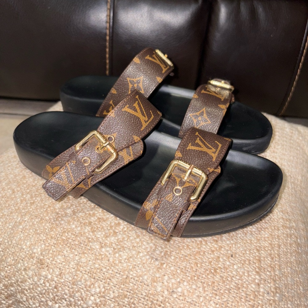 Brown Monogram Sandals